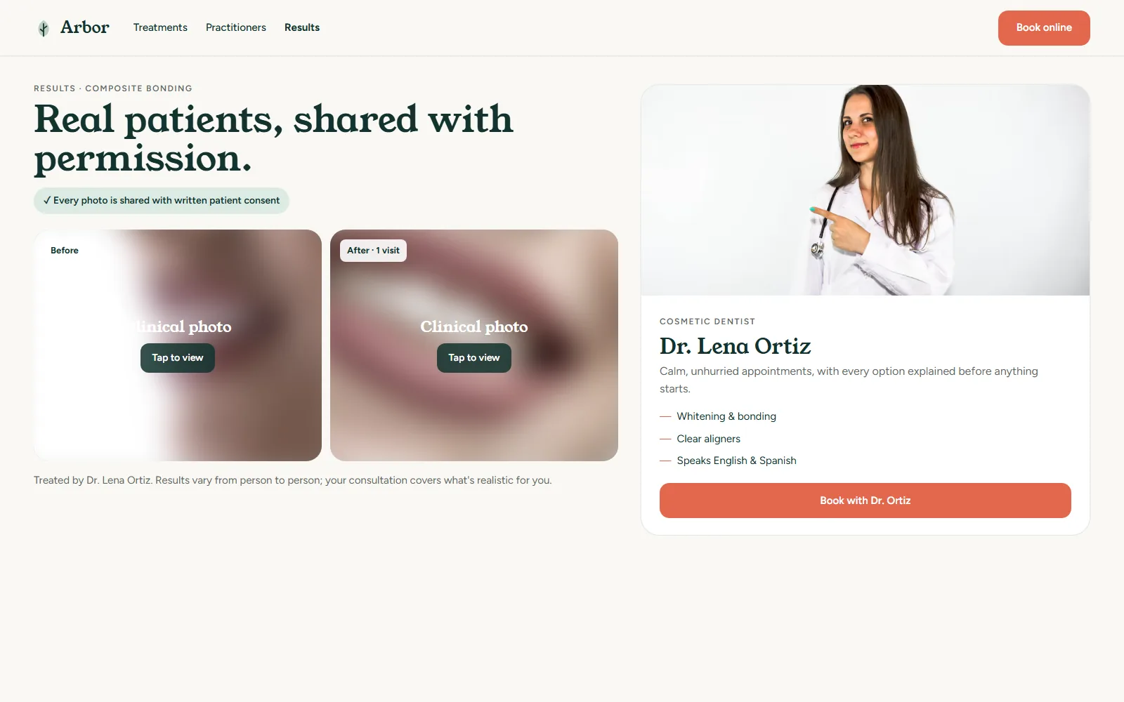 Arbor Dental & Aesthetics Results & practitioner on desktop