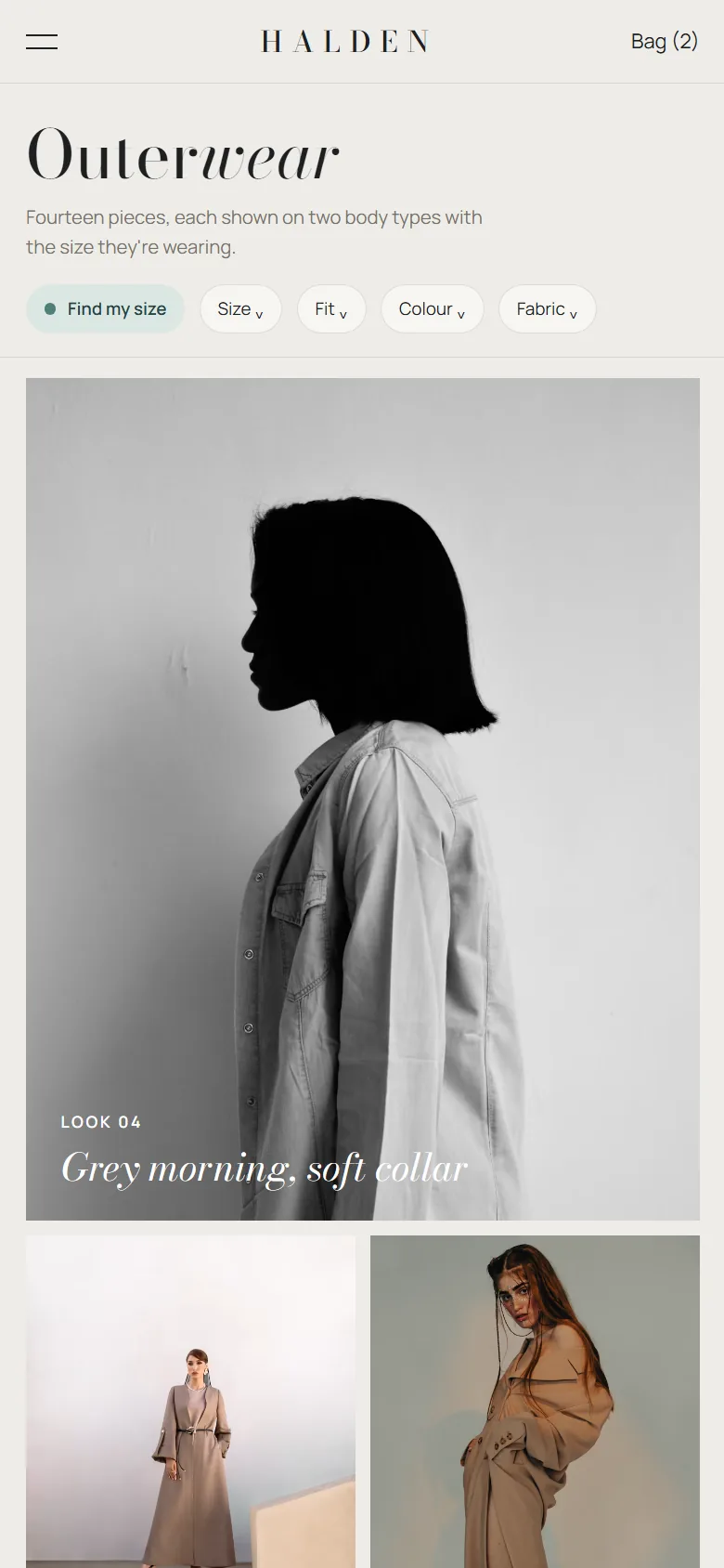 Halden Look-book collection on mobile