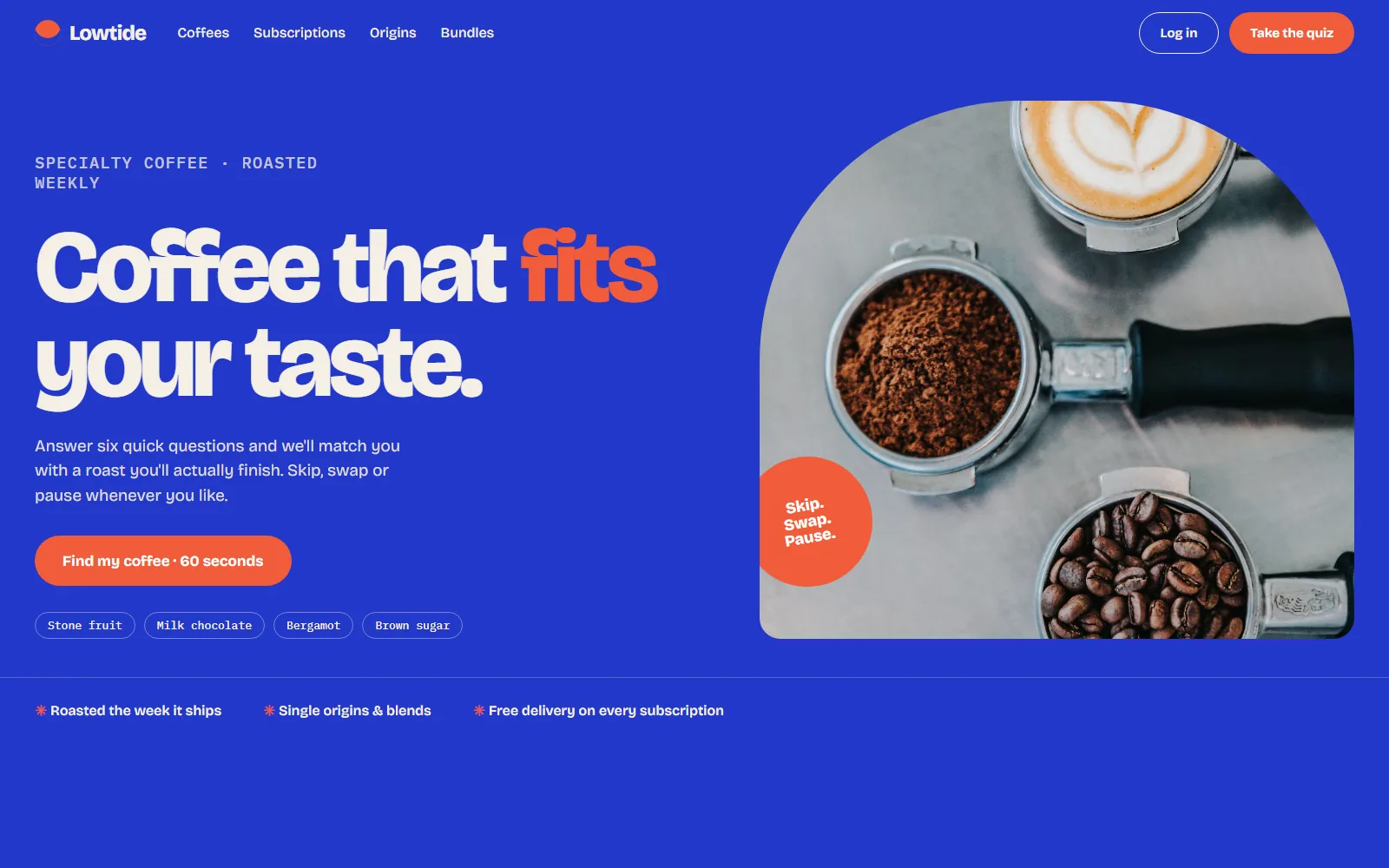 Lowtide Coffee Co. Home on desktop