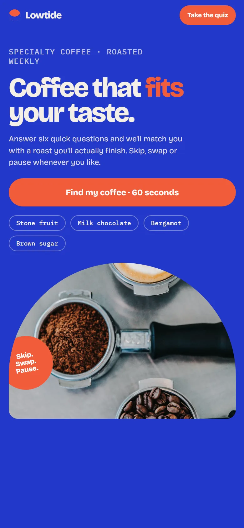 Lowtide Coffee Co. Home on mobile